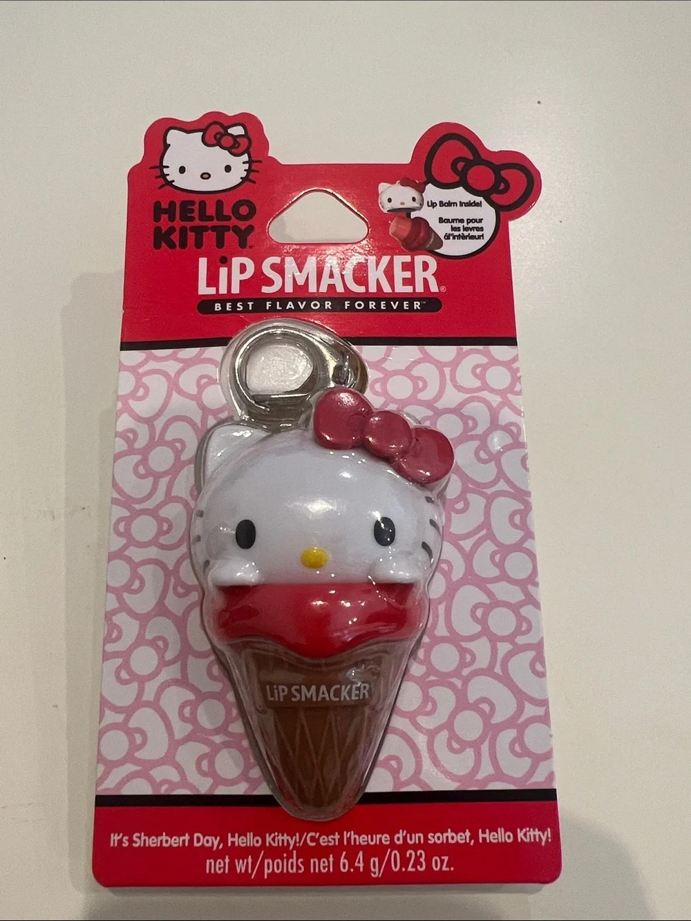 Hello Kitty Lip Balm Keychain - White & Red